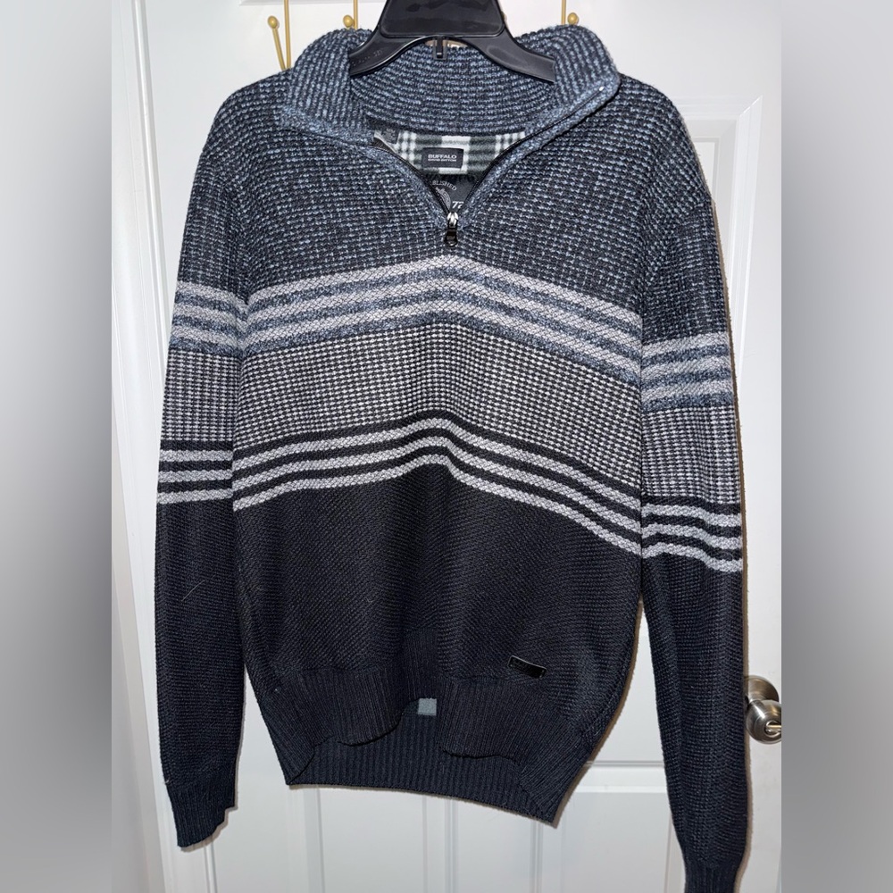 Buffalo David Bitton Black and Gray Zip Up Sweater